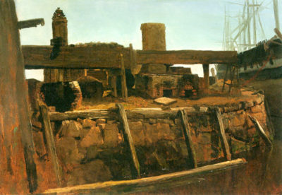 Albert Bierstadt Boat at the dock