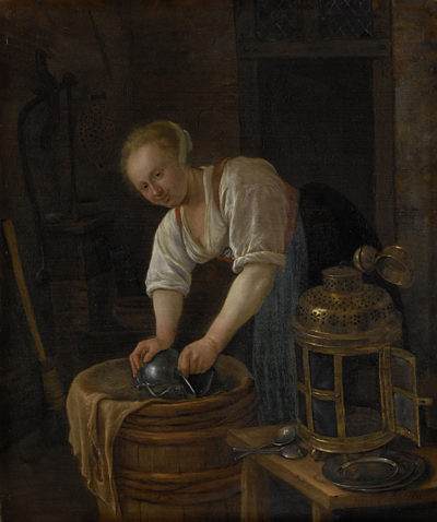 Jan Havicksz. Steen Woman scouring metalware