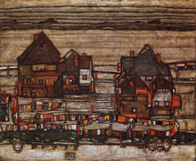Egon Schiele Houses with laundry lines and suburban