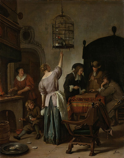 Jan Havicksz. Steen Interior with a Woman Feeding a Parrot