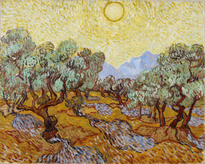Vincent van Gogh Olive trees with yellow sky and sun