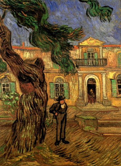 Vincent van Gogh Pine Trees with Figure in the Garden of Saint-Paul Hospital