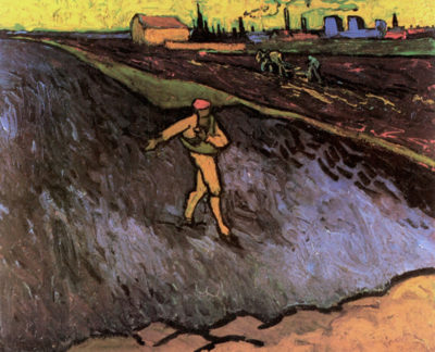 Vincent van Gogh The Sower with the outskirts of Arles in the Background