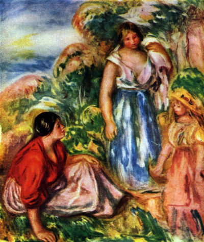 Pierre-Auguste Renoir Two women with young girls in a landscape