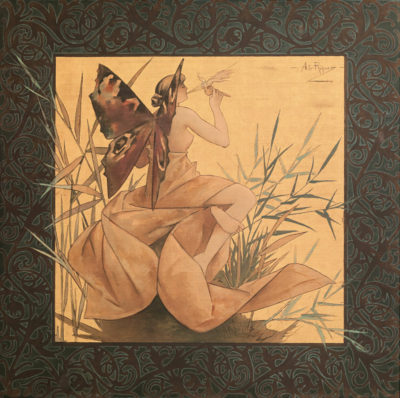 Alexandre de Riquer Winged nymph blowing amongst reeds