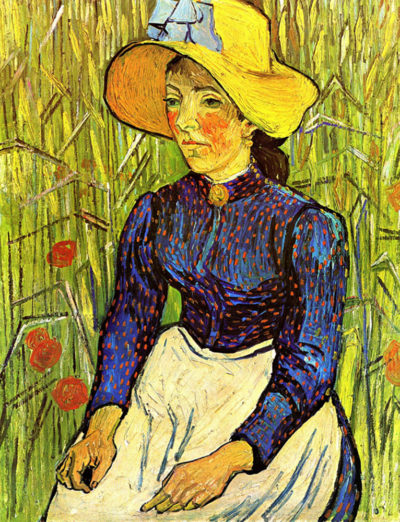 Vincent van Gogh Young Peasant Woman with Straw Hat Sitting in the Wheat