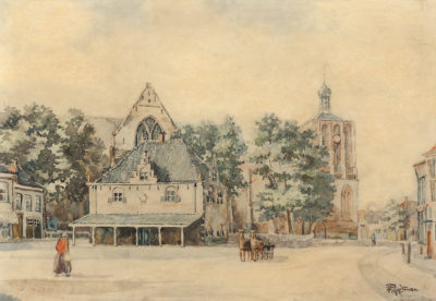 Efkes Thûs Gezicht op Waag en Kerk van Workum 1940