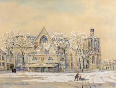 Efkes Thûs Plein met Waag en Kerk 1943